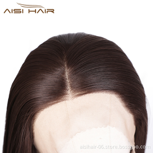 Aisi Hair Wholesale Long Silky Straight Ombre Brown Wig Synthetic Hair Swiss Lace Wig Lace Frontal Wigs For Black Women